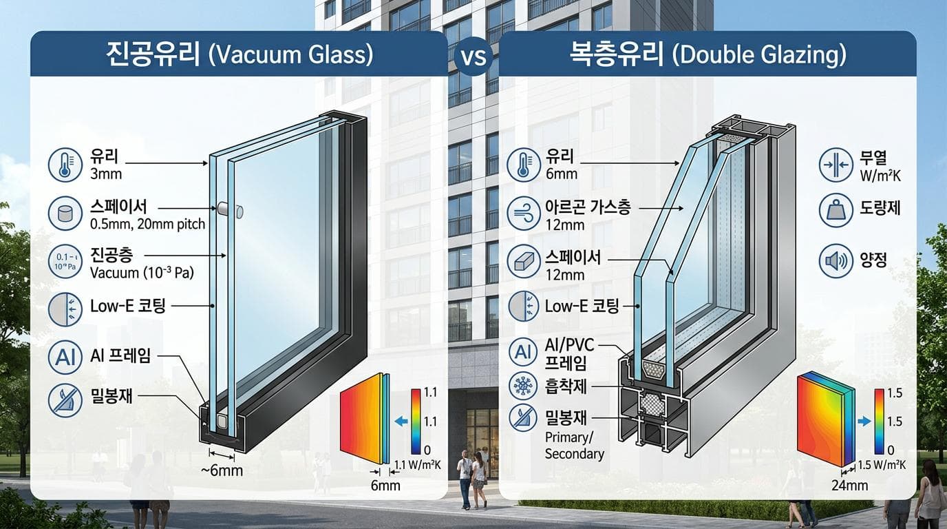 복층유리와 진공유리의 차이점 - 미래 단열 기술 비교