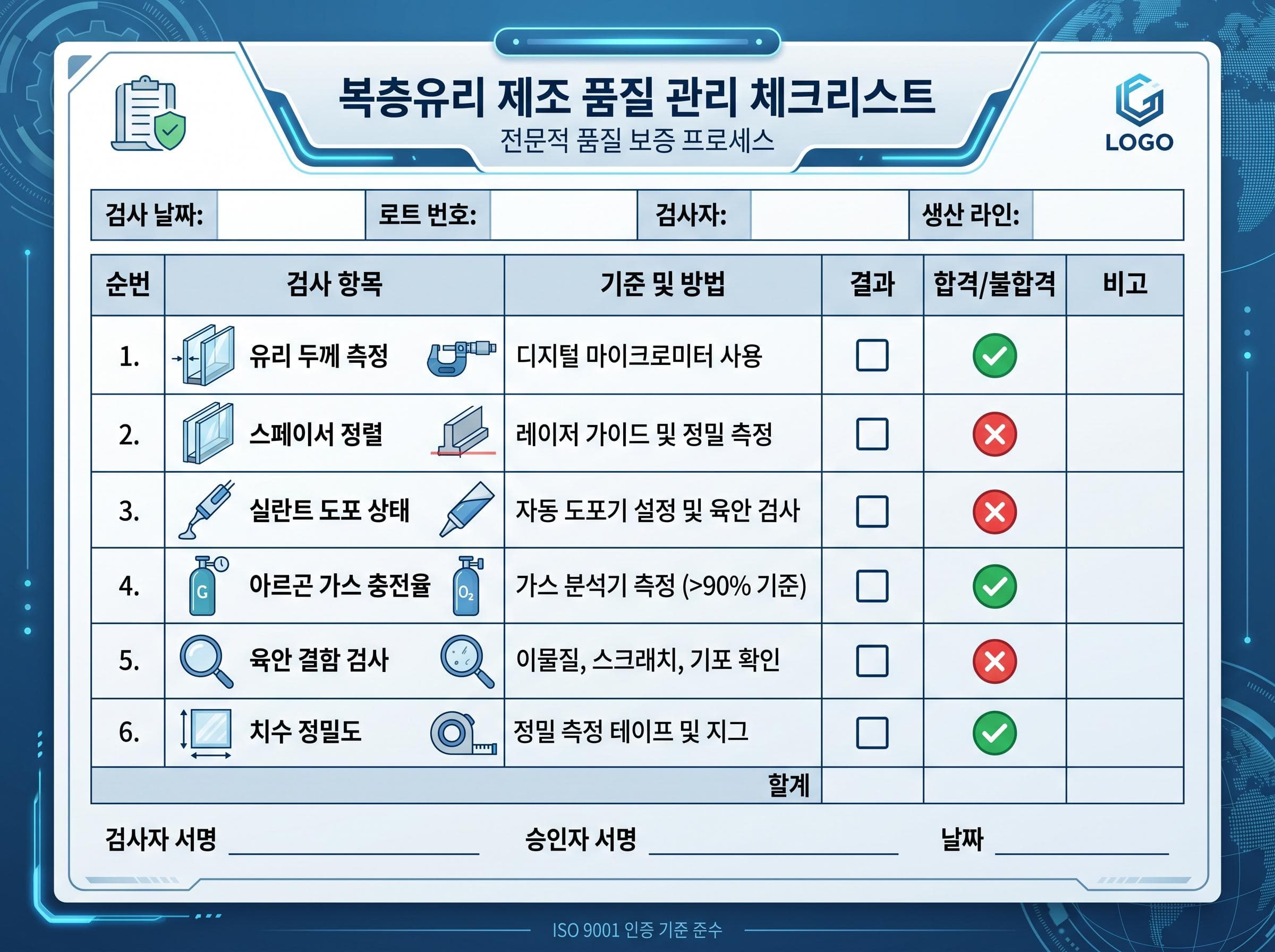 QC 체크리스트 표 - 공정별 검사 항목과 합격 기준을 정리한 체크리스트