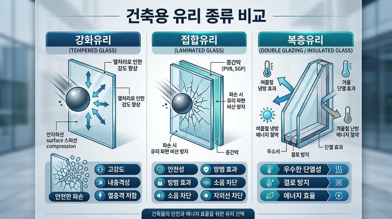 강화유리·접합유리·복층유리 차이점과 용도별 선택 가이드