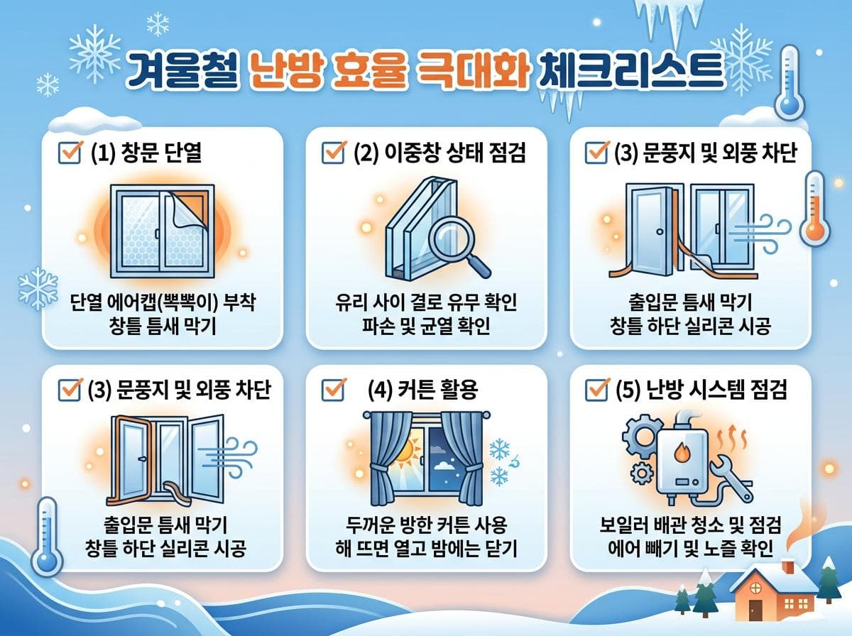 겨울 난방 효율 체크리스트 - 복층유리 점검 항목과 난방비 절감 포인트 정리