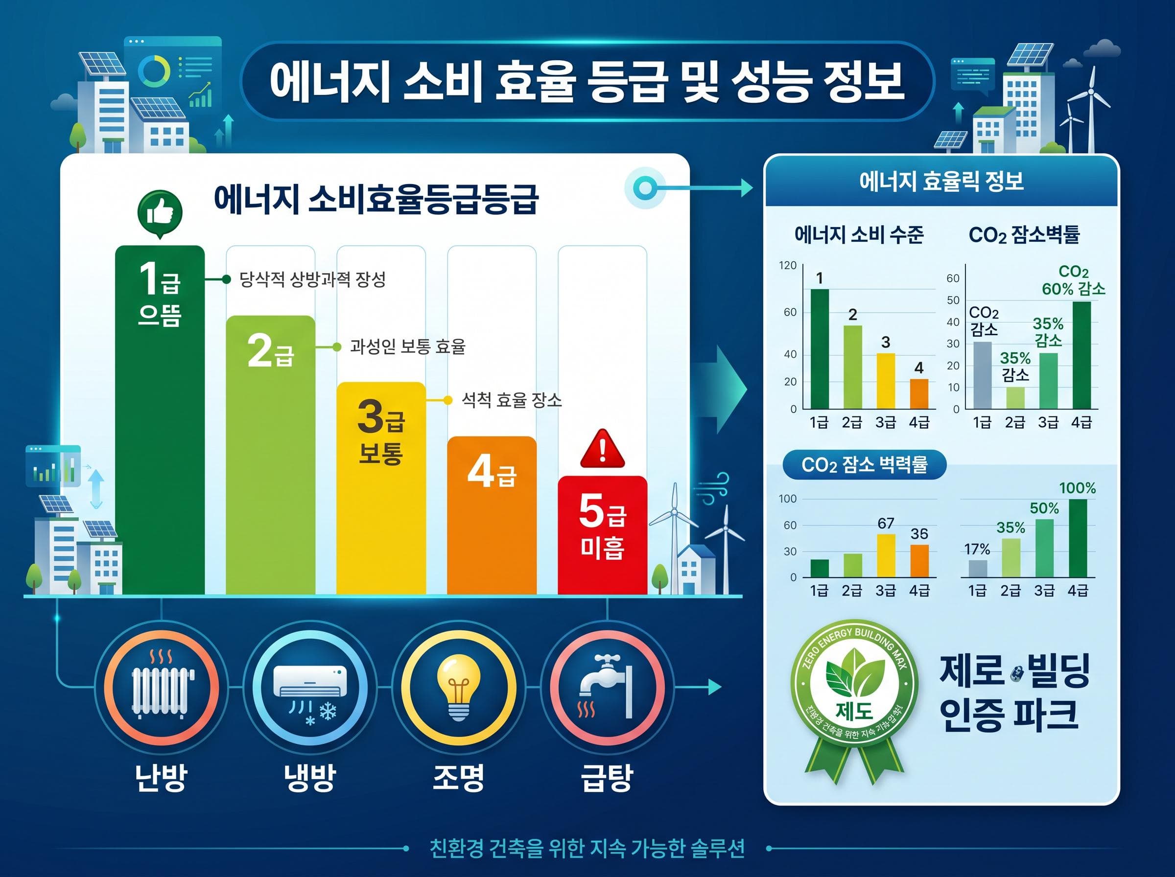복층유리별 에너지 효율 등급 비교표 - U값과 SHGC에 따른 등급 분류